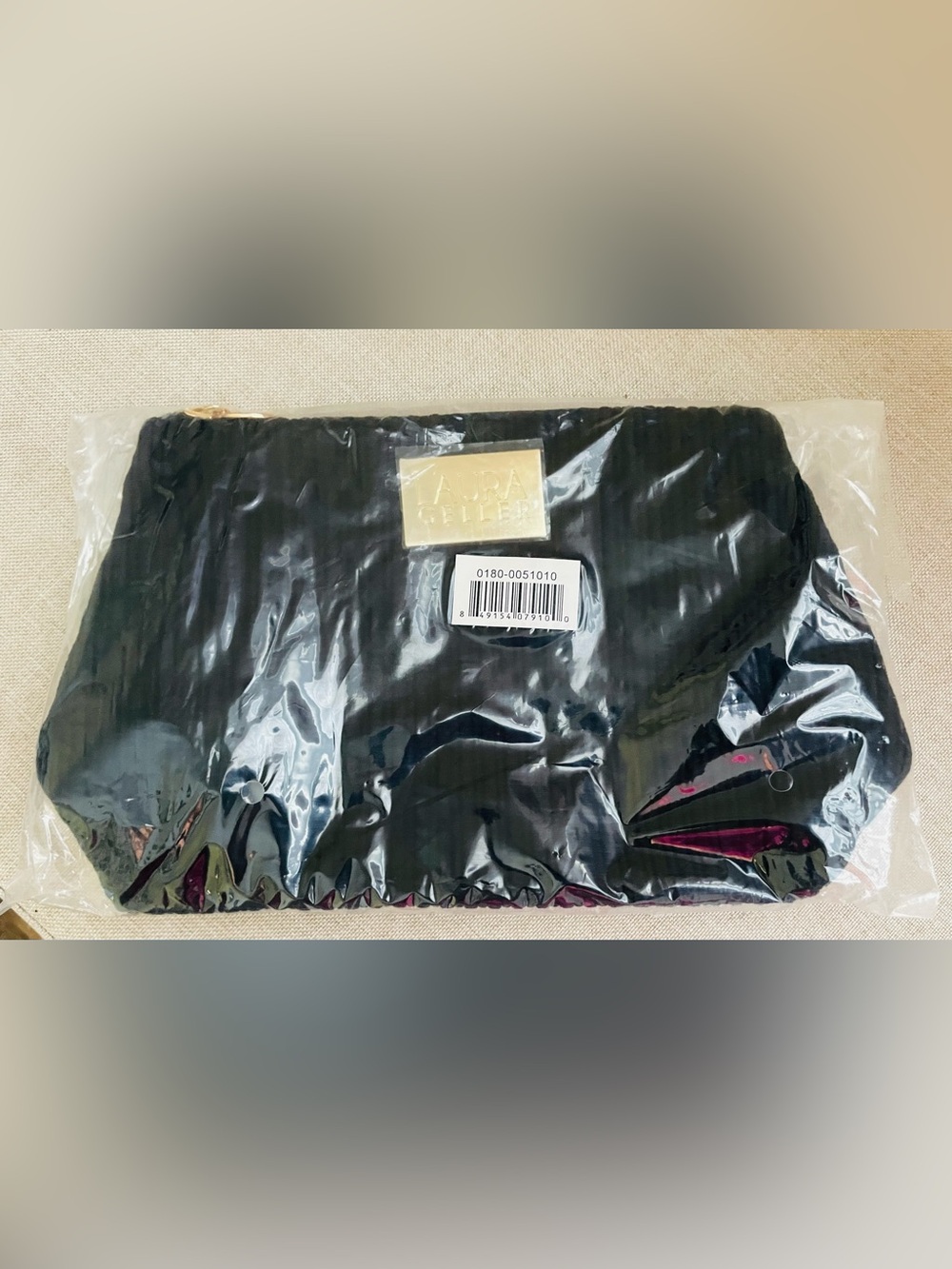 Laura Geller Black Corduroy Cosmetic Makeup Bag Gold Hardware NIP